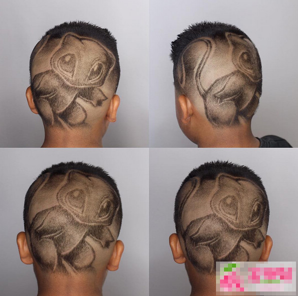 PokemonGo梦幻雕刻发型 Mew雕刻纹身发型图片
