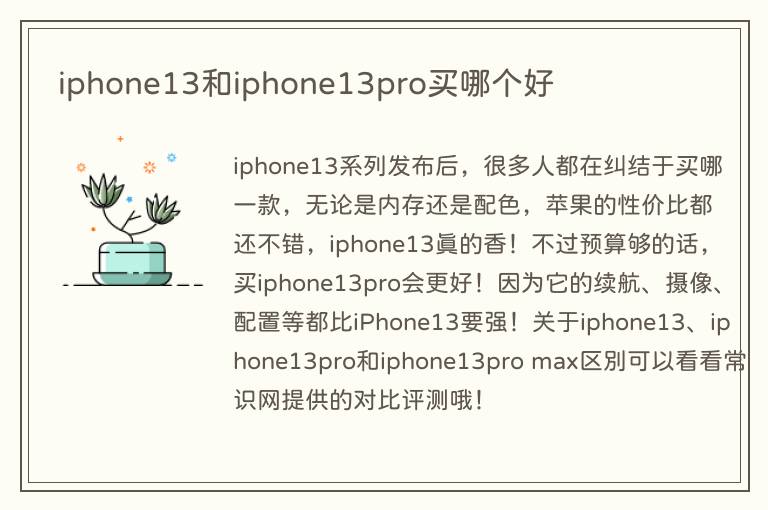 iphone13和iphone13pro买哪个好