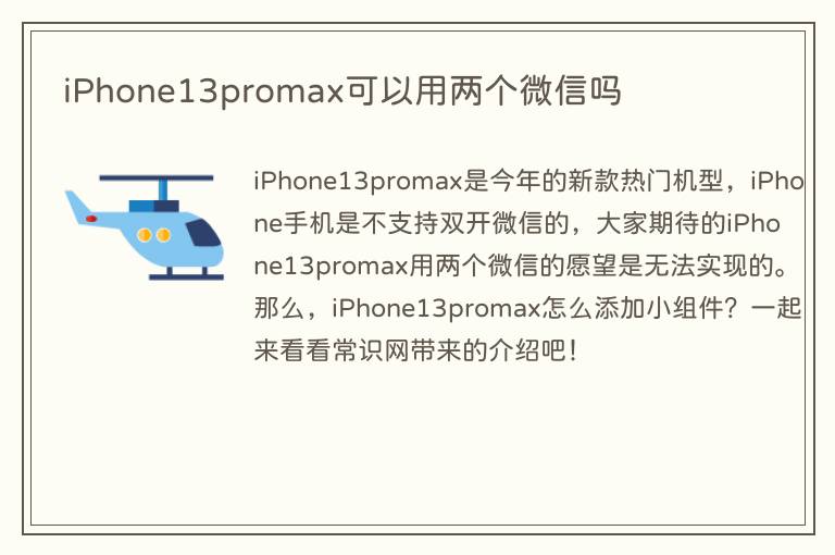 iPhone13promax可以用两个微信吗